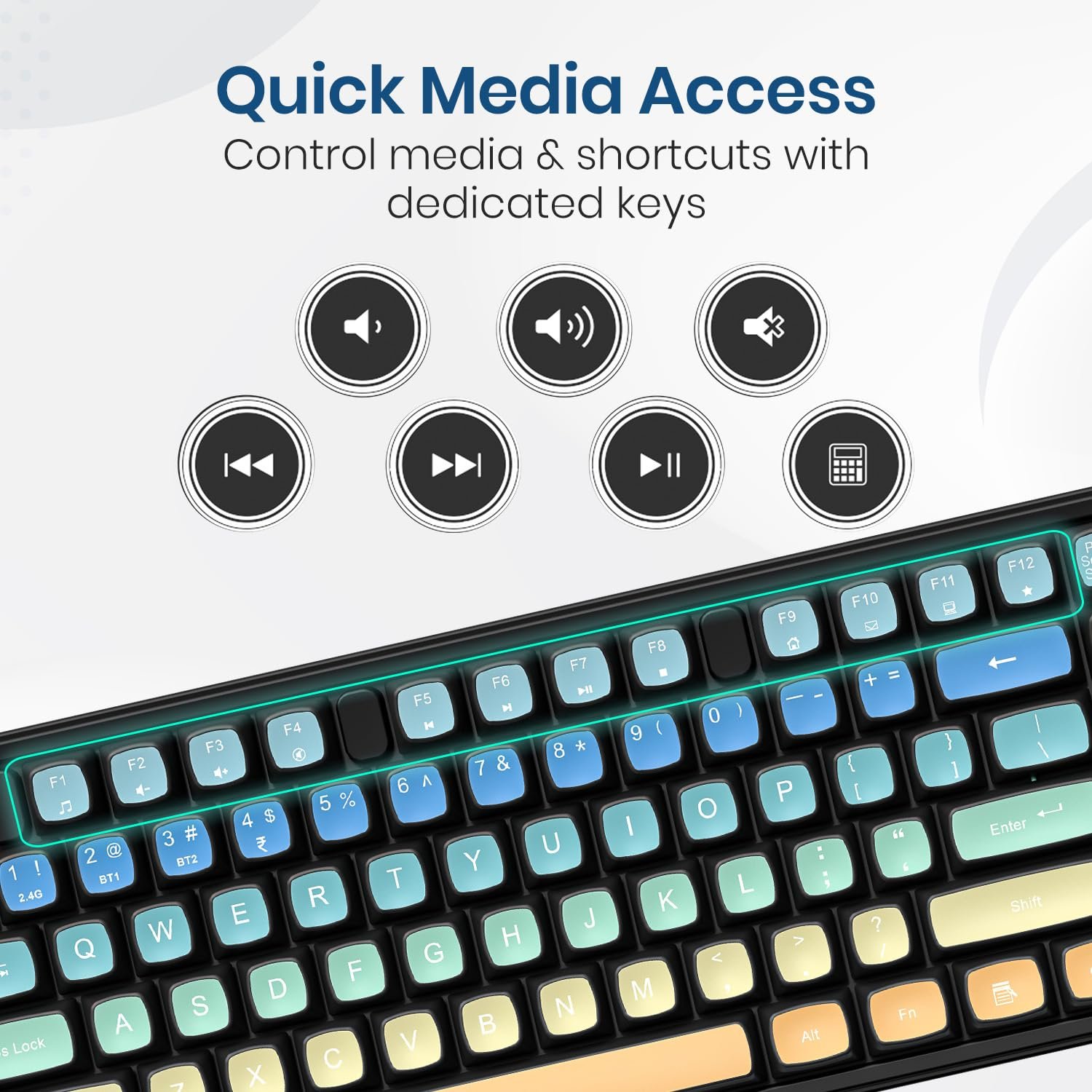 Portronics Key12 Combo Rechargeable Wireless Keyboard and Mouse Set, Bluetooth & 2.4GHz Wireless,Type-C Fast Charging,Gradient Keys, Noiseless Typing, High Precision Mouse, for PC & Laptop(Black) - Image 5