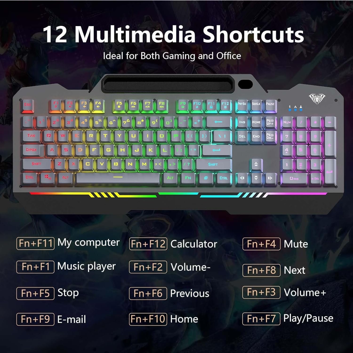 Aula T102 Gaming Keyboard and Mouse Combo | RGB Backlit Membrane Keyboard and Gaming Mouse | Wired Keyboard & Mouse Set for Windows PC Gamers (Black Panel | Grey Keycaps) - Image 9