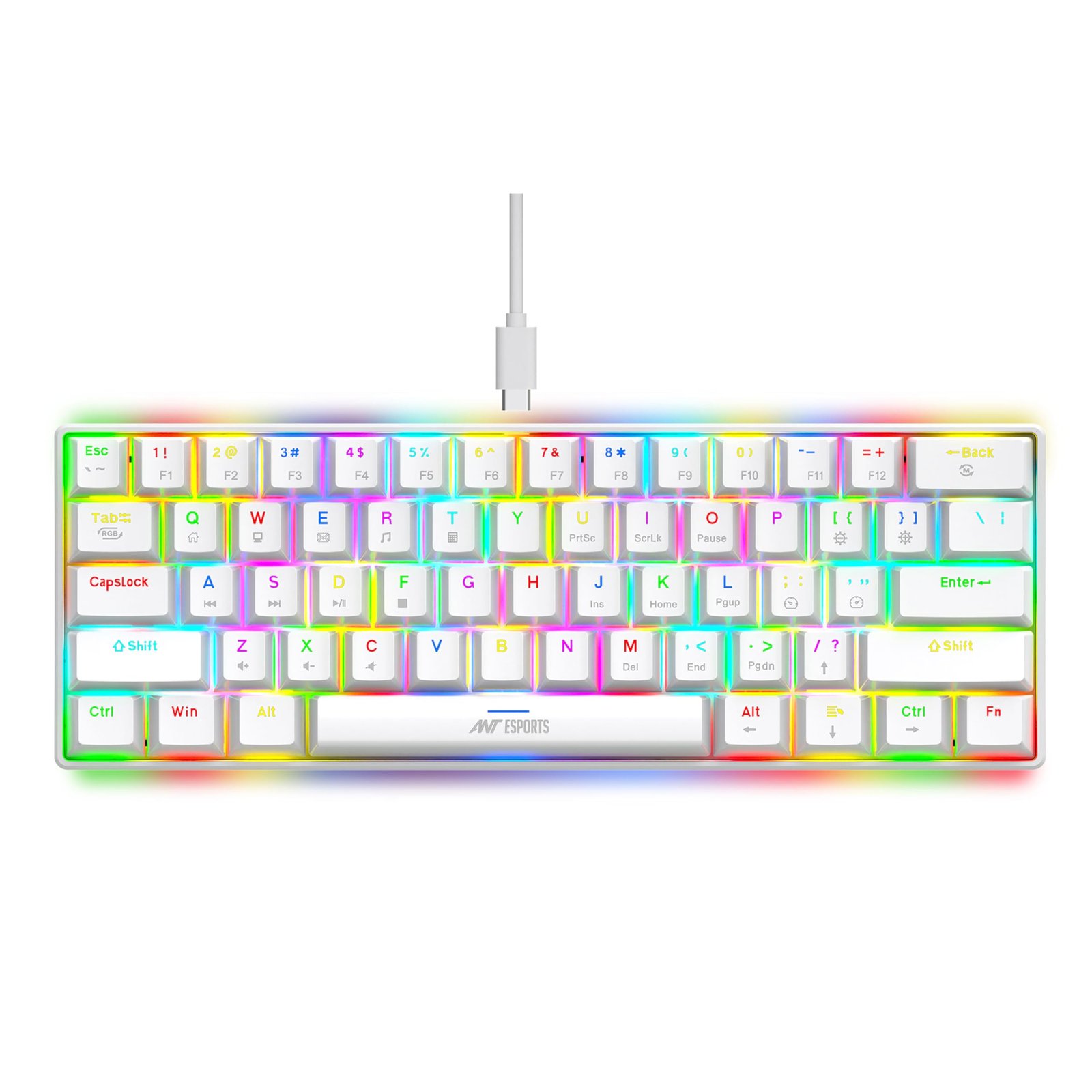 Ant Esports MK1300 V2 Smartchoice Mechanical Gaming Keyboard, 60% Compact 61 Keys Mini, RGB Backlit LED, Brown Switches, Portable Wired USB, Anti-Ghosting, Ergonomic, PC/Mac Gaming Keyboard, White - Image 2