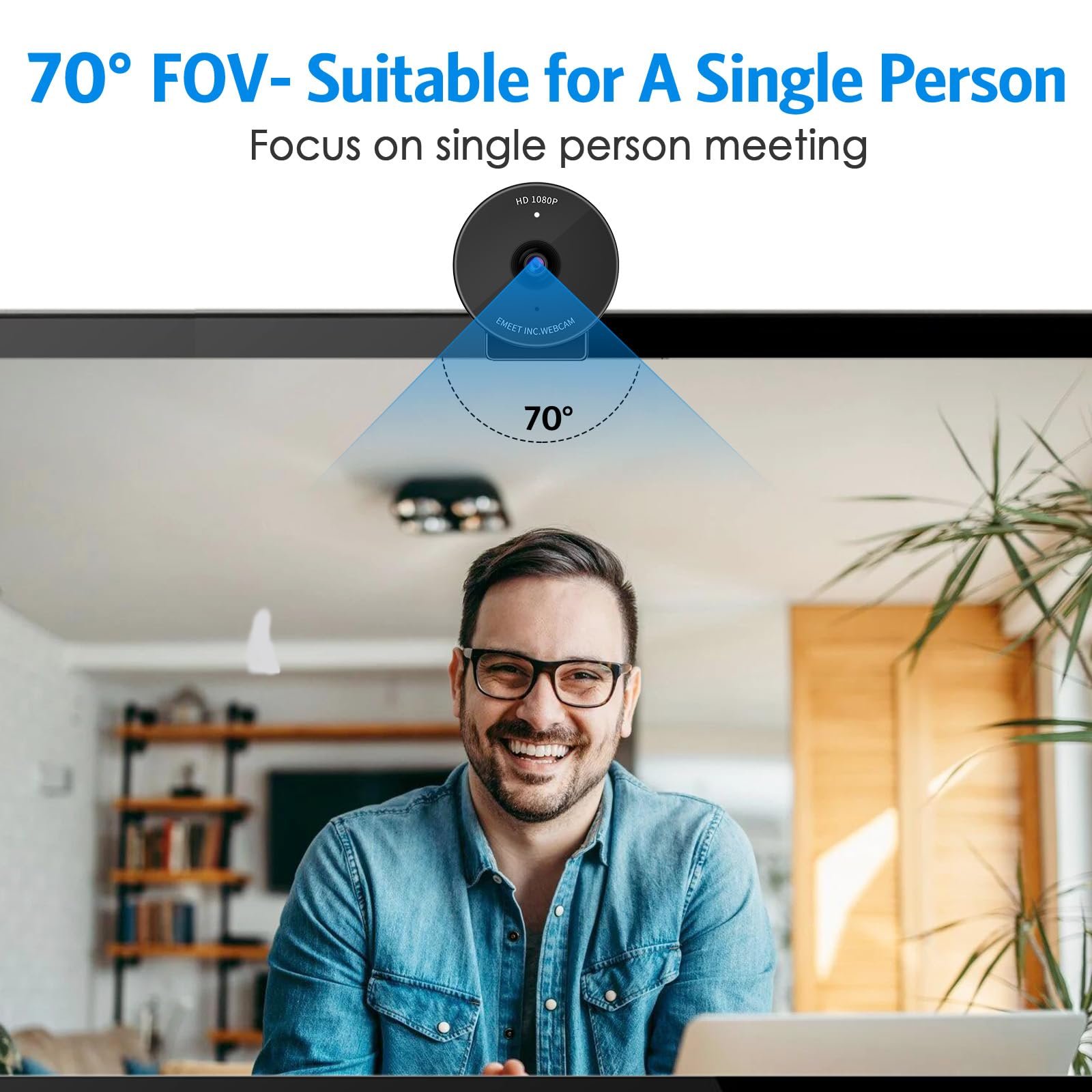 eMeet 1080P Webcam-USB Webcam With Microphone & Physical Privacy Cover,Noise-Canceling Mic,Auto Light Correction,C950 Ultra Compact FHD Web Cam W/ 70°View For Meeting/Online Classes/Zoom/Youtube,Black - Image 6