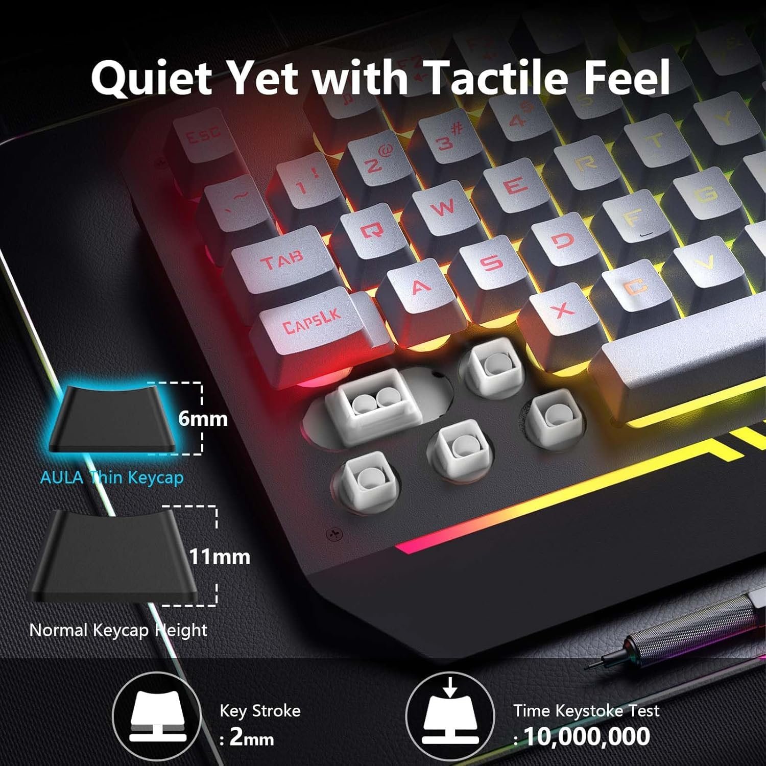Aula T102 Gaming Keyboard and Mouse Combo | RGB Backlit Membrane Keyboard and Gaming Mouse | Wired Keyboard & Mouse Set for Windows PC Gamers (Black Panel | Grey Keycaps) - Image 4