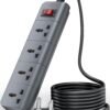 FEDUS Surge Protector, 4 Universal Sockets with Individual Switch, 10 Meter 32 Feet Long Cable, Extension Board Cord, Automatic Overload Protection, Fireproof Power Strip Switch Board, Spike Guard