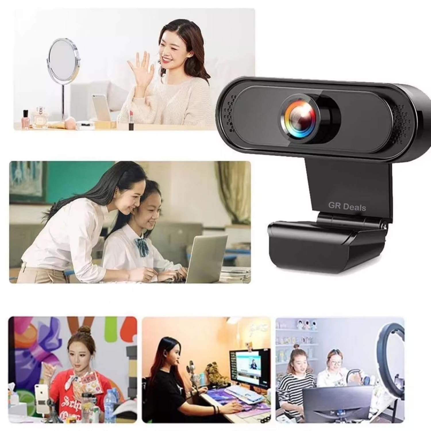 GR Deals 720P HD Webcam for PC Desktop & Laptop with Built-in Noise Isolating Microphone 720 HD Webcam with Built-in Microphone USB Connectivity (Black) - Image 5