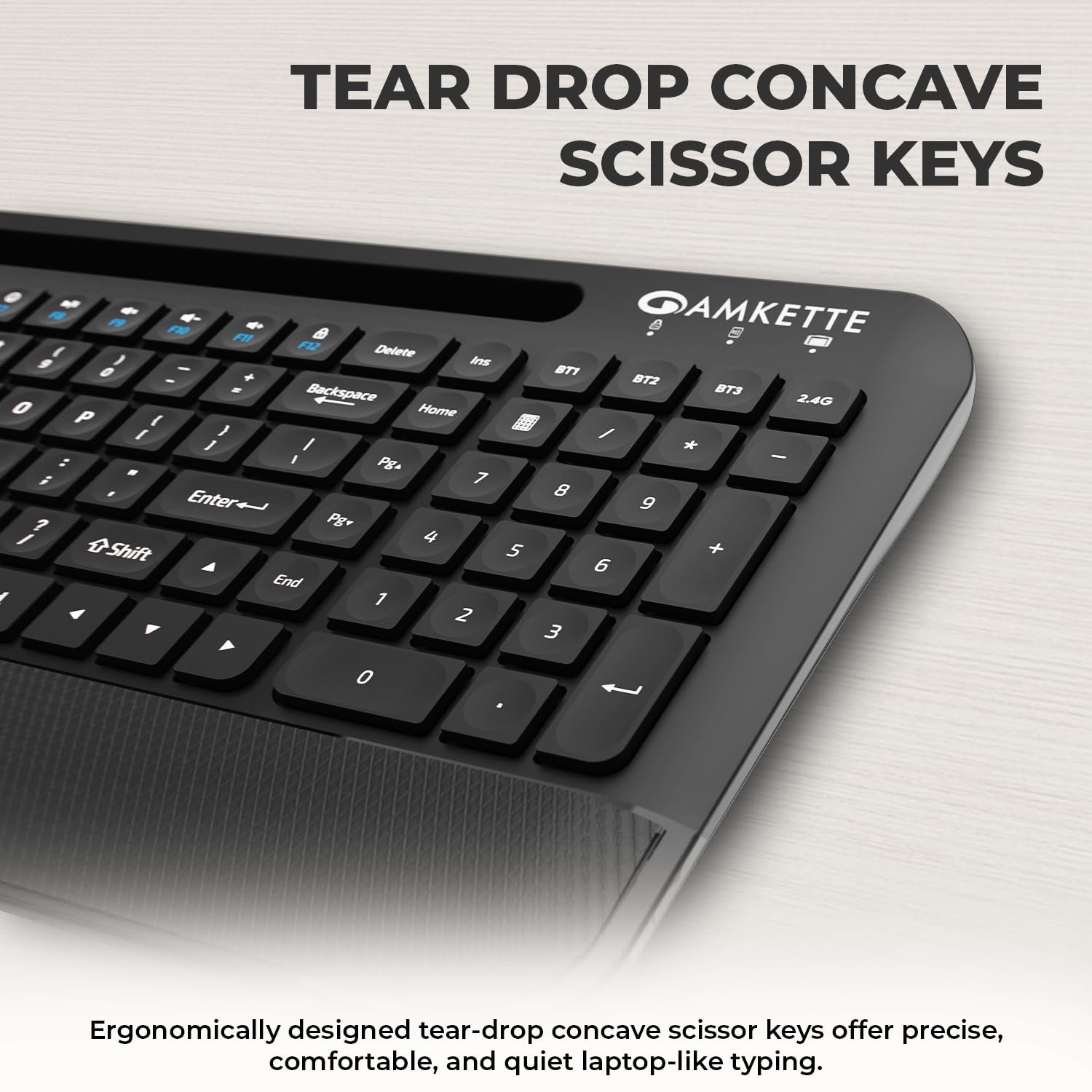 Amkette Optimus Pro Max Multi Device (4in1) Rechargeable Wireless Keyboard/Bluetooth Keyboard with Scissor Keys | One Click Device Switching and AI Access for MacOS, Windows, Android & iOS (Black) - Image 4