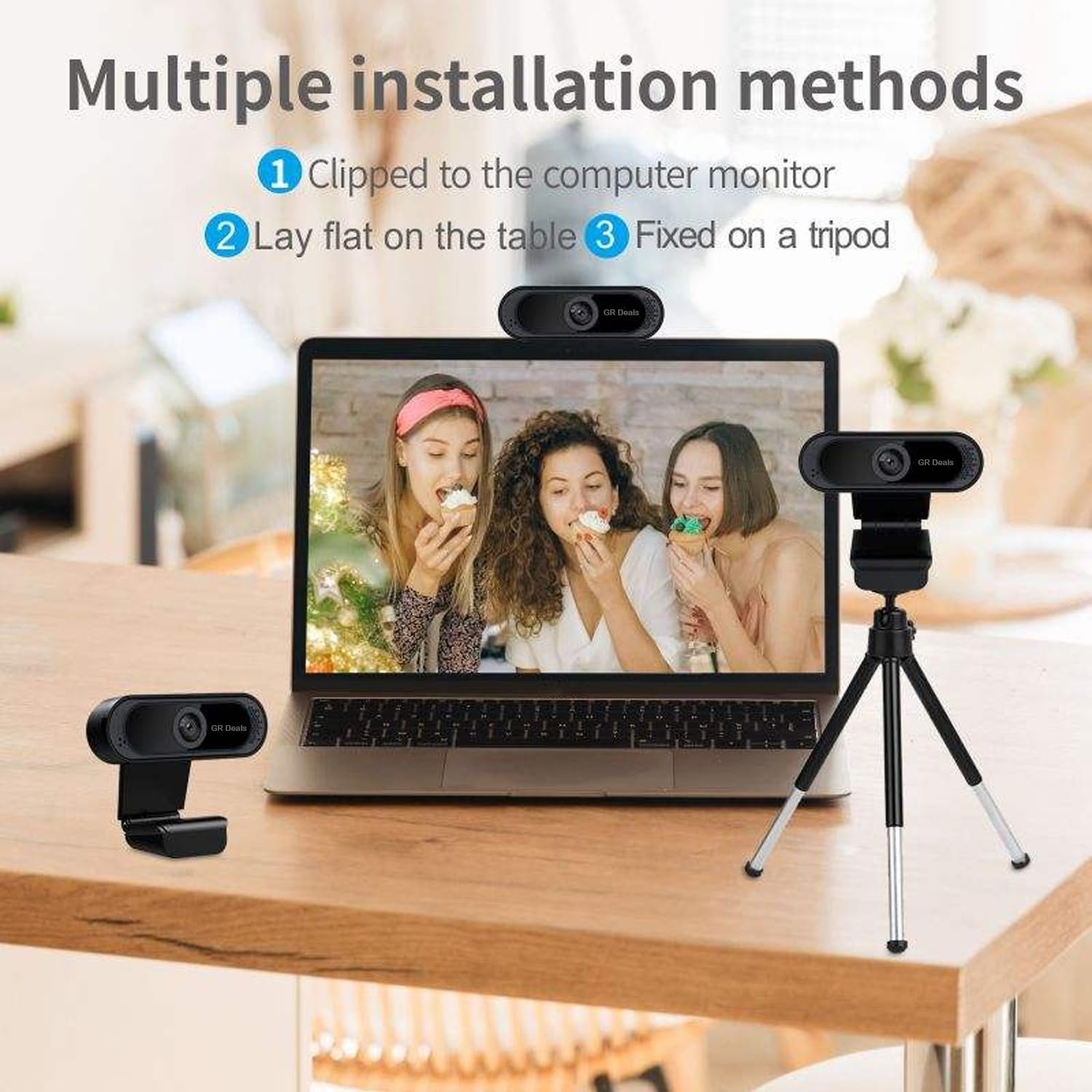 GR Deals 720P HD Webcam for PC Desktop & Laptop with Built-in Noise Isolating Microphone 720 HD Webcam with Built-in Microphone USB Connectivity (Black)