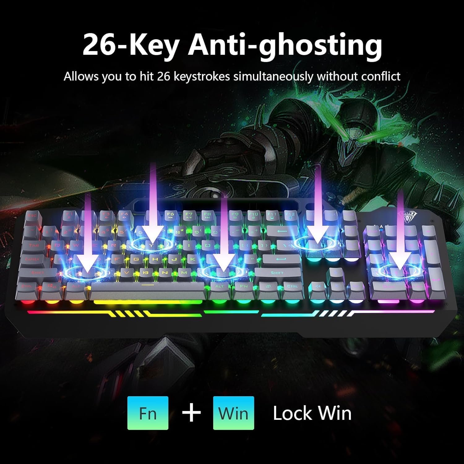 Aula T102 Gaming Keyboard and Mouse Combo | RGB Backlit Membrane Keyboard and Gaming Mouse | Wired Keyboard & Mouse Set for Windows PC Gamers (Black Panel | Grey Keycaps) - Image 8