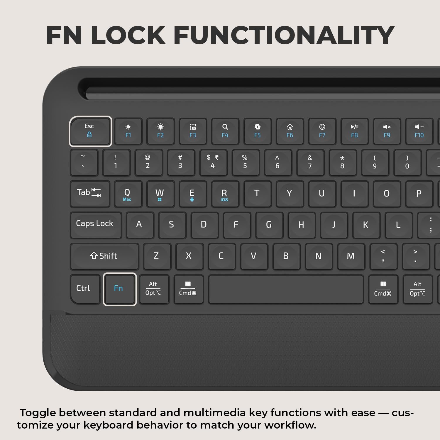 Amkette Optimus Pro Max Multi Device (4in1) Rechargeable Wireless Keyboard/Bluetooth Keyboard with Scissor Keys | One Click Device Switching and AI Access for MacOS, Windows, Android & iOS (Black) - Image 6