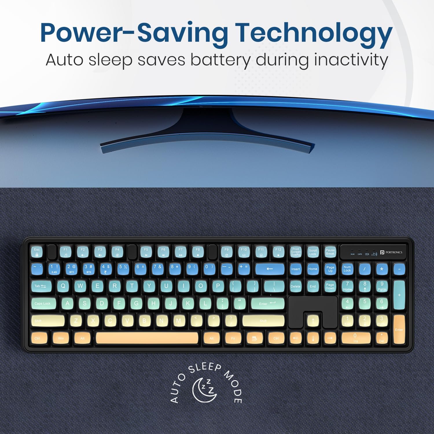Portronics Key12 Combo Rechargeable Wireless Keyboard and Mouse Set, Bluetooth & 2.4GHz Wireless,Type-C Fast Charging,Gradient Keys, Noiseless Typing, High Precision Mouse, for PC & Laptop(Black) - Image 7