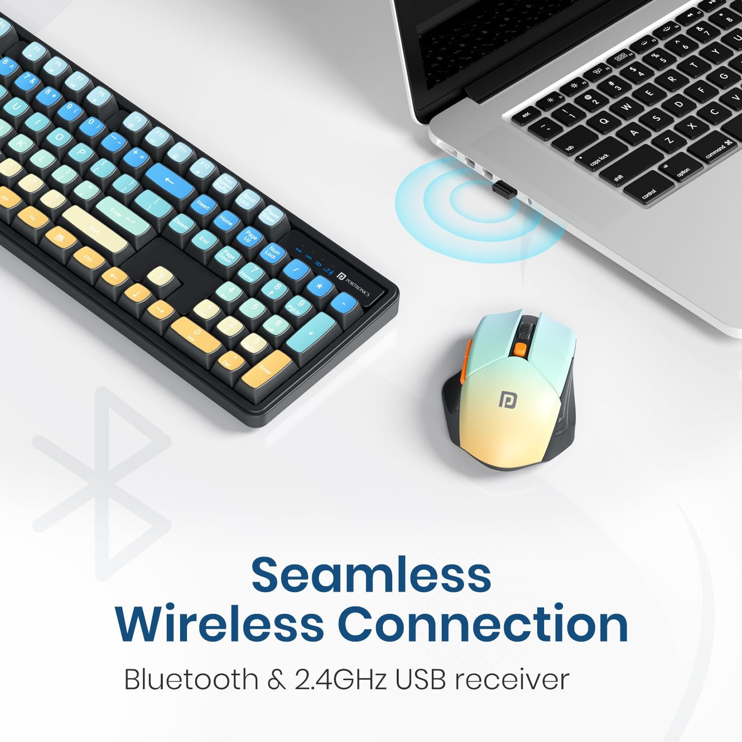 Portronics Key12 Combo Rechargeable Wireless Keyboard and Mouse Set, Bluetooth & 2.4GHz Wireless,Type-C Fast Charging,Gradient Keys, Noiseless Typing, High Precision Mouse, for PC & Laptop(Black) - Image 9