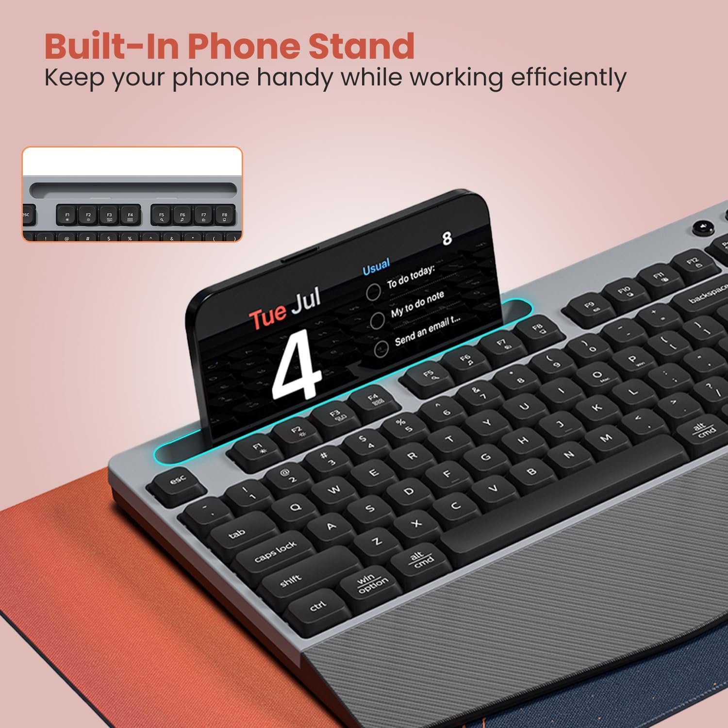 Portronics Key10 Combo Wireless Keyboard and Mouse Set with Wrist Rest, Multimedia Hotkeys, USB Receiver, Adjustable DPI, AI Assistance, Long Key Life & Click Life for PC & Laptop (Grey) - Image 3