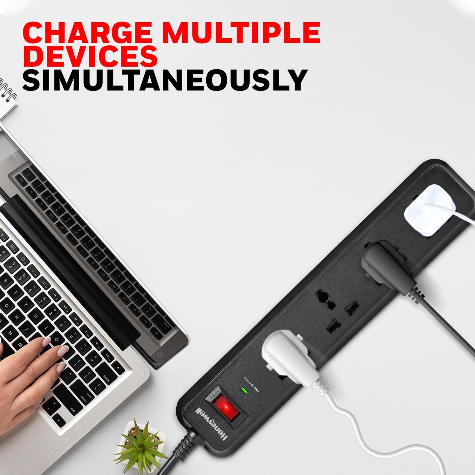 Honeywell Surge Protector, 4 Universal Sockets,15000Amp, 2 Meter Cord, Device Secure Warranty, Automatic Overload Protection, Spike Guard/Extension Board, Master Switch, 3Years Manufacturer Warranty - Image 7