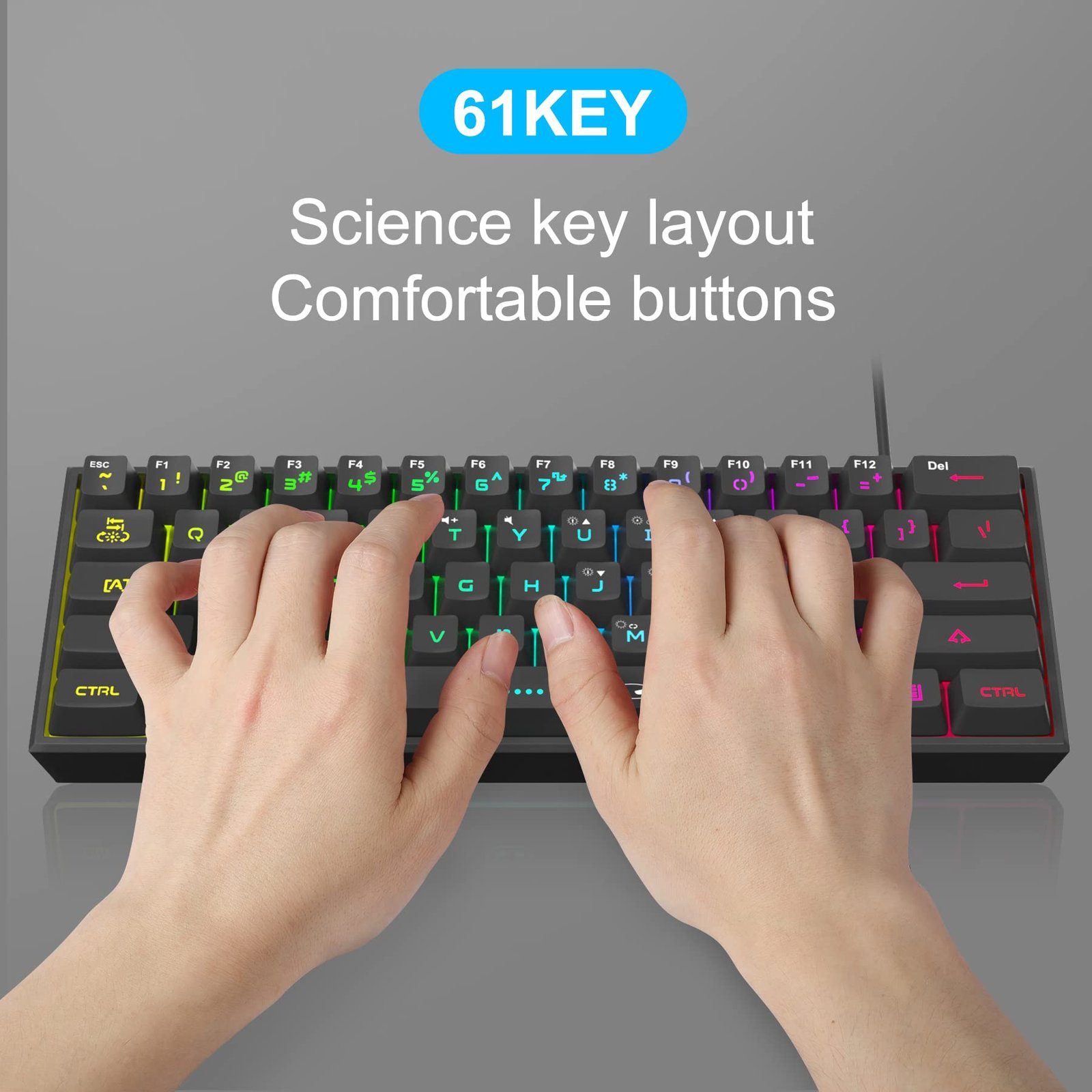 MageGee Mini 60% Gaming Keyboard, RGB Backlit 61 Key Ultra-Compact Keyboard, Ts91 Ergonomic Waterproof Mechanical Feeling Office Computer Keyboard for Pc, Mac, Ps4, Xbox One Gamer, Wired (Black) - Image 8