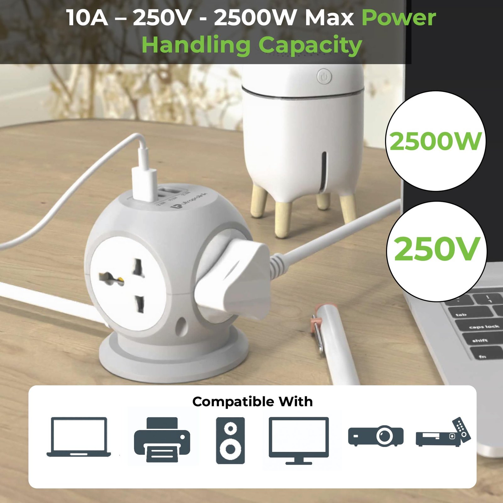 UltraProlink 7 in 1 Cube Extension Board Power Strip Multi-Ports|Device Safety with ISI Approved Heavy Duty Cable 5m/16.4’|Fast Charge iPhone 50% in 30 min|Type-C(PD 20W)+USB-A 20W &4AC Sockets|UM1222 - Image 3