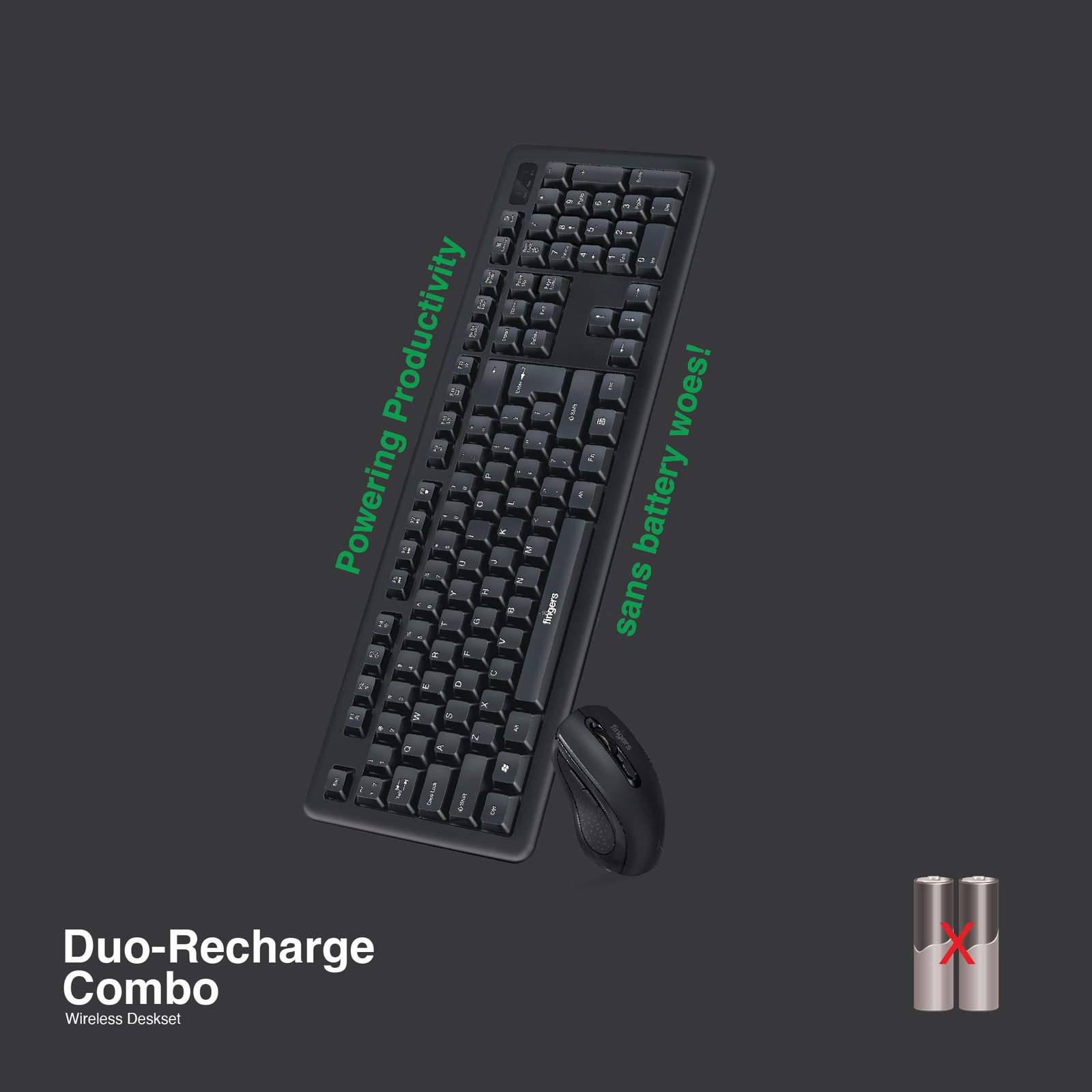 Duo-Recharge Wireless Deskset (Mouse + Keyboard) Combo (Rechargeable Batteries with 25-Day worktime, 2.4 GHz Technology with USB Nano Receiver, Windows, macOS, Linux & Chrome OS Compatible) - Image 3