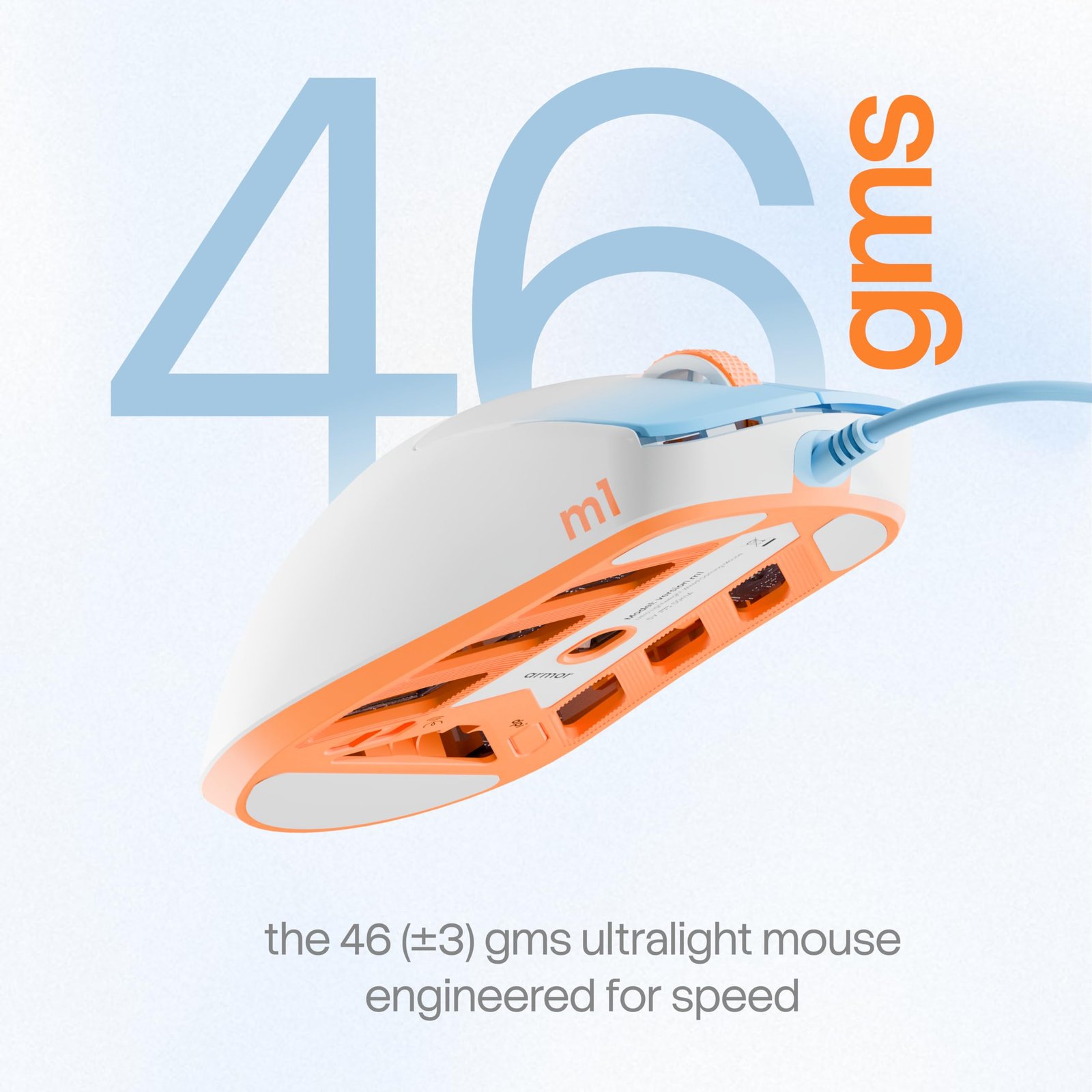 Armor M1 Gaming Mouse Wired 12000 DPI | 46g Ultra Light Weight | 1000Hz Polling Rate | 5 Programmable Buttons with Software Support | Upto 20 Million Clicks | 1.8m Paracord Cable - Image 4