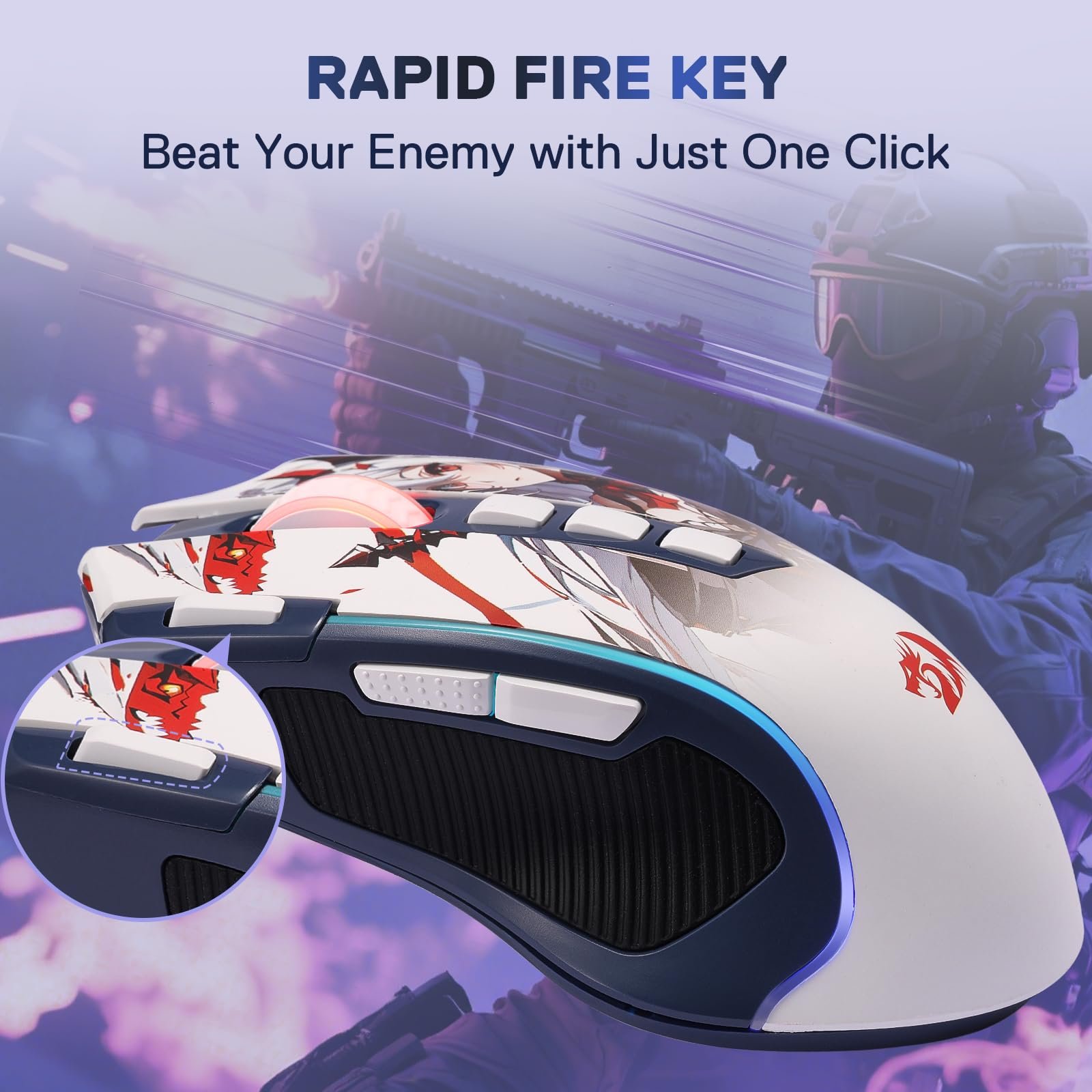 Redragon M612AK PRO RGB Gaming Mouse, 8000 DPI Wired/Wireless Optical Mouse with 9 Programmable Buttons & 7 Backlit Modes, BT & 2.4G Wireless, Software Supports DIY Keybinds Rapid Fire Button - Image 7