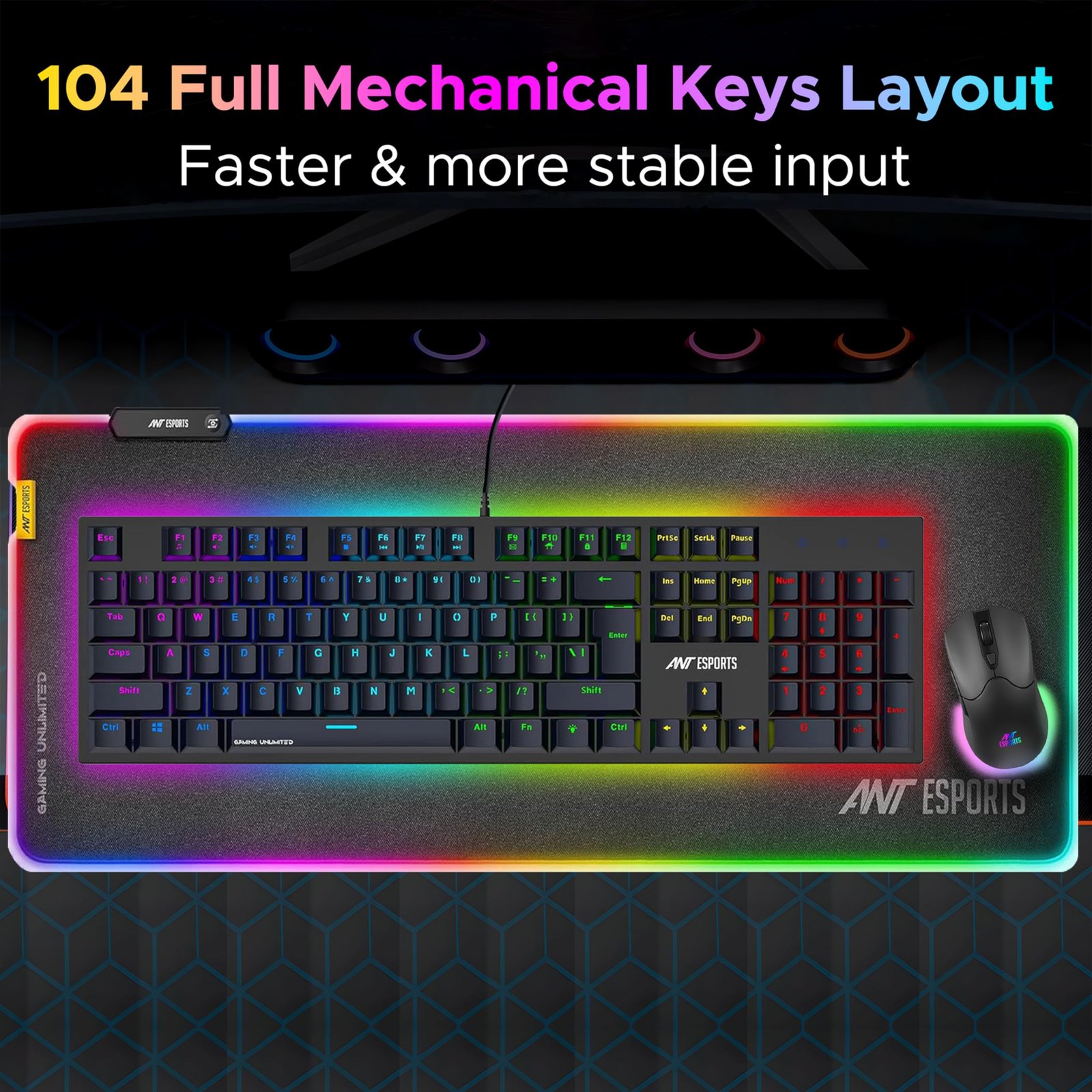 Ant Esports MK3400 V3 Pro Mechanical Gaming Keyboard RGB LED 104 Keys Blue Switch Anti Ghosting Full Size Wired USB PC Keyboard Removable Double Shot Keycaps Ergonomic for PC, Laptop and Mac (Black) - Image 4