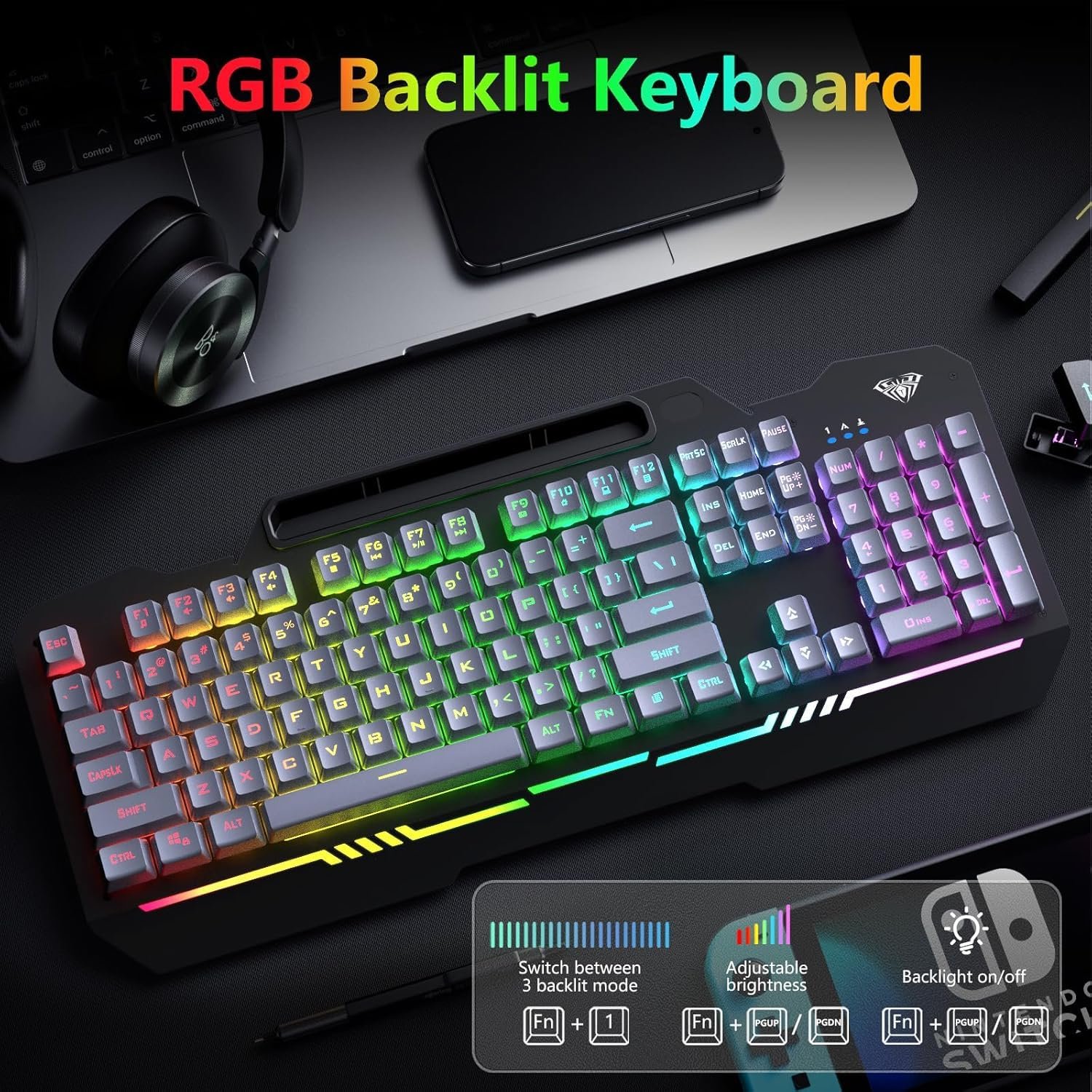 Aula T102 Gaming Keyboard and Mouse Combo | RGB Backlit Membrane Keyboard and Gaming Mouse | Wired Keyboard & Mouse Set for Windows PC Gamers (Black Panel | Grey Keycaps) - Image 5