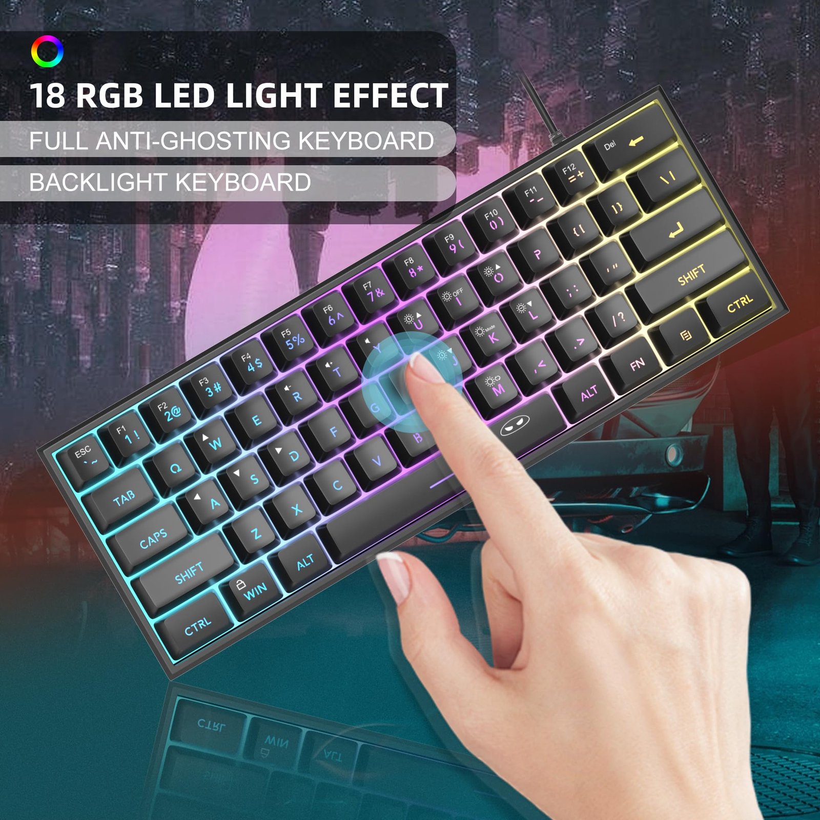 MageGee Mini 60% Gaming Keyboard, RGB Backlit 61 Key Ultra-Compact Keyboard, Ts91 Ergonomic Waterproof Mechanical Feeling Office Computer Keyboard for Pc, Mac, Ps4, Xbox One Gamer, Wired (Black) - Image 3