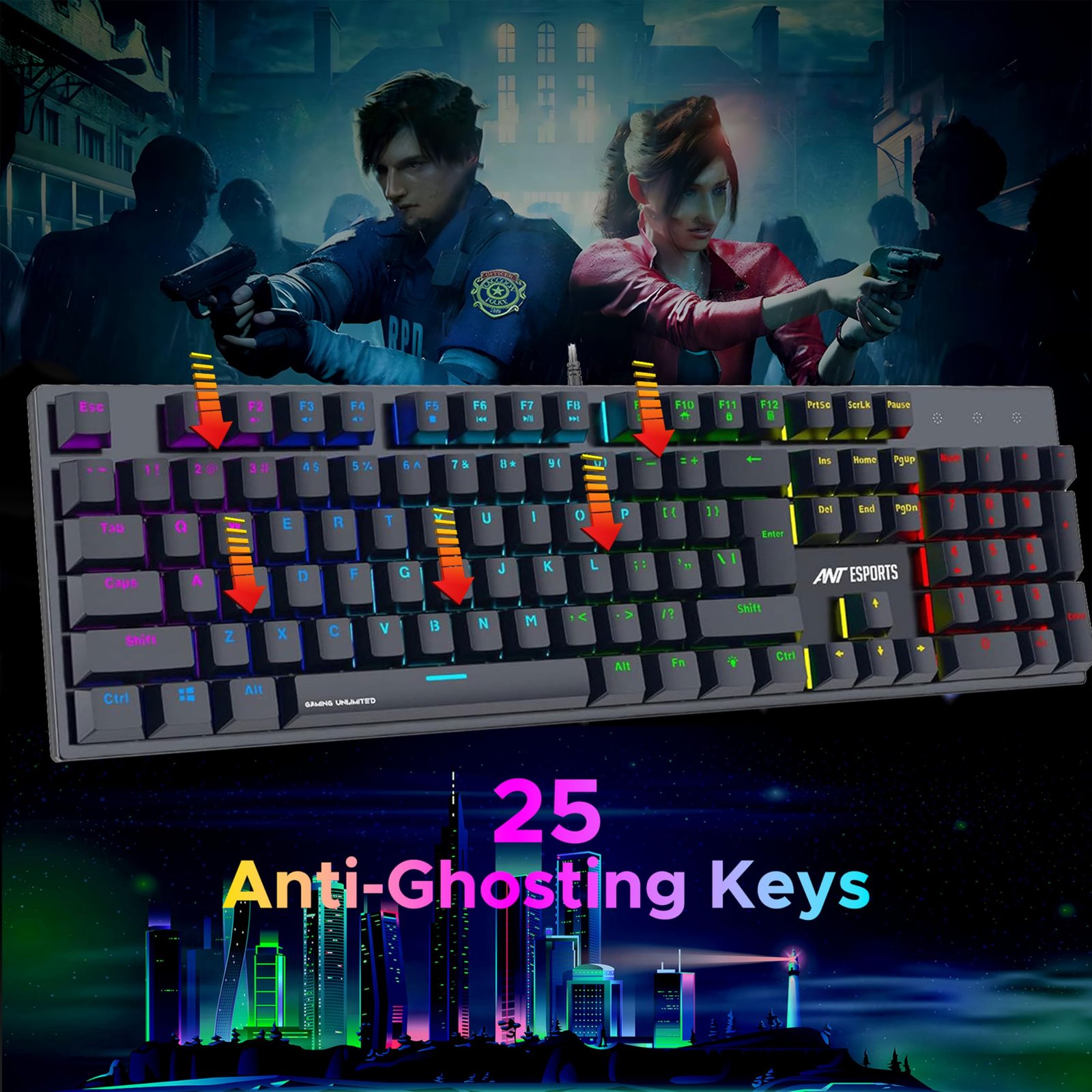 Ant Esports MK3400 V3 Pro Mechanical Gaming Keyboard RGB LED 104 Keys Blue Switch Anti Ghosting Full Size Wired USB PC Keyboard Removable Double Shot Keycaps Ergonomic for PC, Laptop and Mac (Black) - Image 6