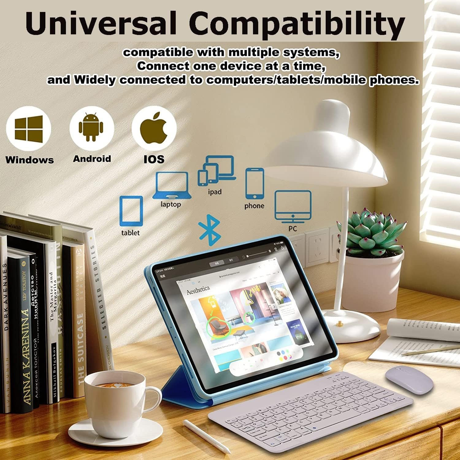 RODEX Bluetooth Wireless Keyboard&Mouse Combo,Ultra-Slim Ergonomic Small Rechargeable Bluetooth Keyboard Mouse Set for Apple iPad iPhone Samsung Tablet Phone Android PC Computer Mac Smartphone(White) - Image 4