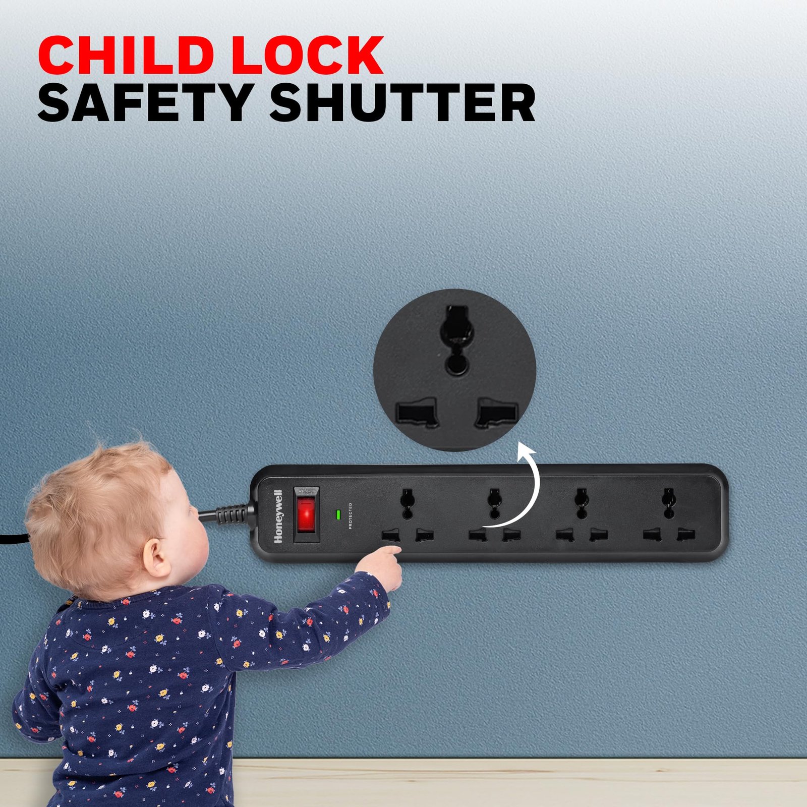 Honeywell Surge Protector, 4 Universal Sockets,15000Amp, 2 Meter Cord, Device Secure Warranty, Automatic Overload Protection, Spike Guard/Extension Board, Master Switch, 3Years Manufacturer Warranty