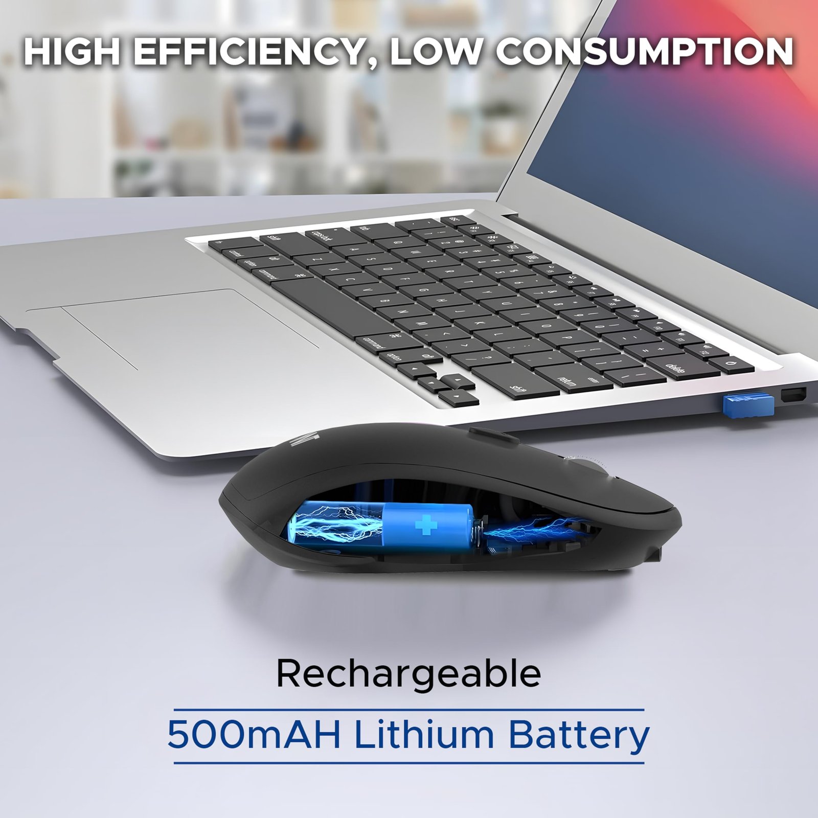 Ant Globe20 Wireless Mouse Dual Mode Bluetooth & 2.4GHz USB| 1600 DPI Optical Sensor | Silent Click Rechargeable Ergonomic Mouse | 4 Button Cordless Mouse for Laptop, PC, Mac, Windows, Linux | Black - Image 3