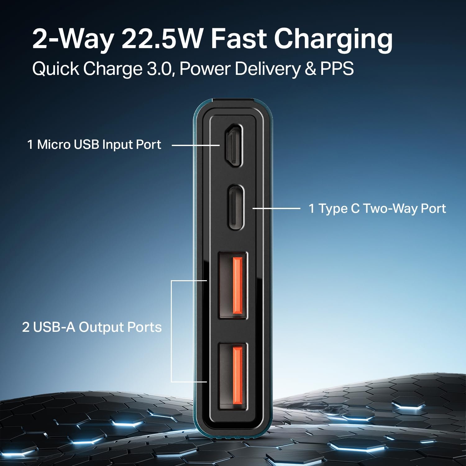 Boat Energyshroom PB300 10000 mAh 22.5W Fast Charging Power Bank (2X Output Ports, Supports Android,iPhone,Tablets,Earbuds) (Steel Blue), USB Type C - Image 3
